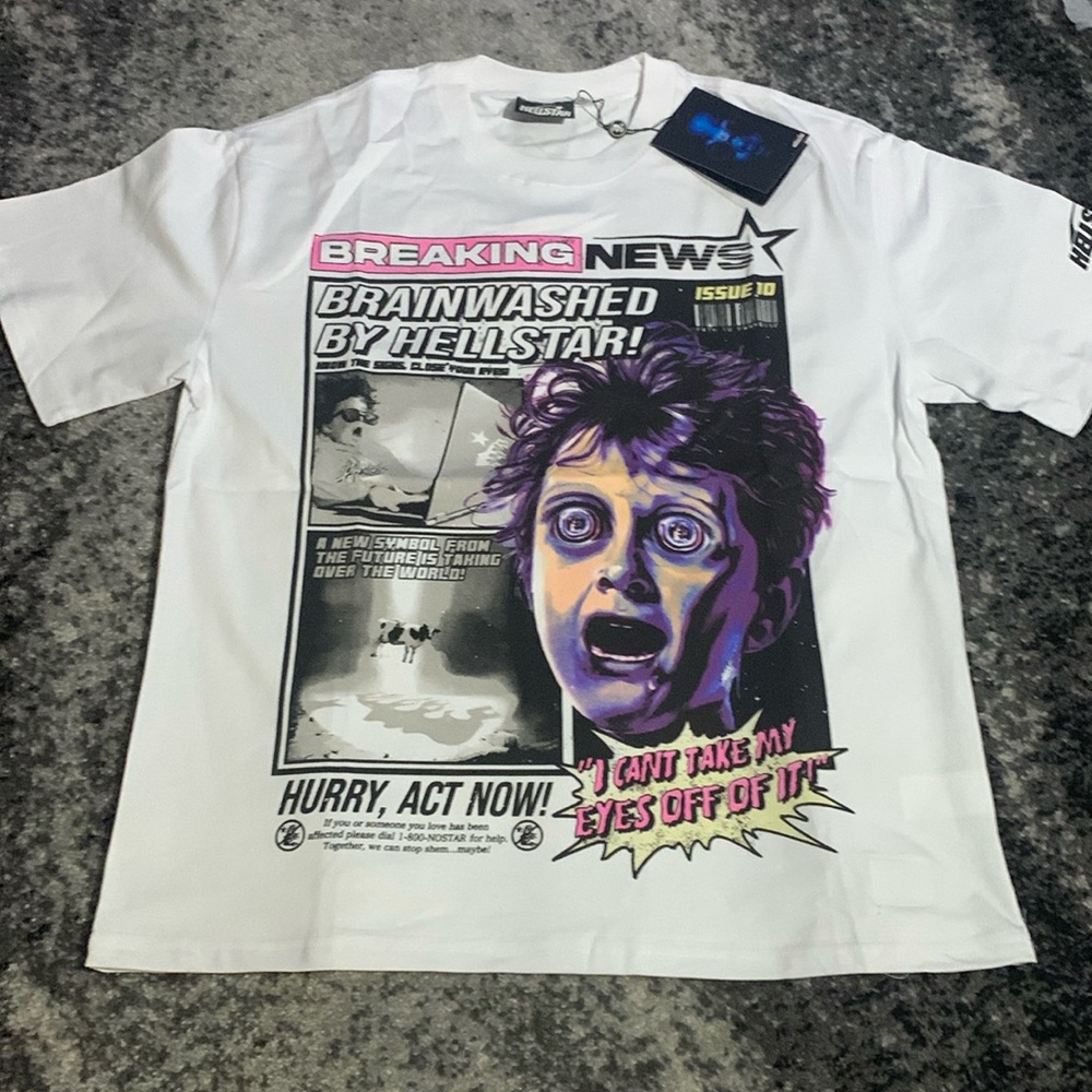 Hellstar Breaking News FW23 White Graphic T-Shirt Men’s Size Large